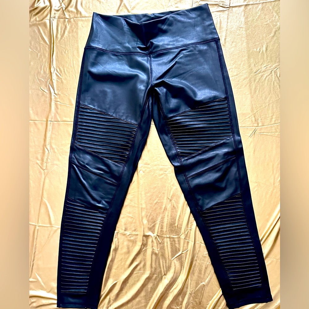7 for all mankind leather biker pencil leg pant - black